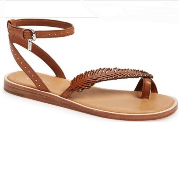 Coach Shoes Coach Leather Lily Feather Brown Ankle Strap Flat